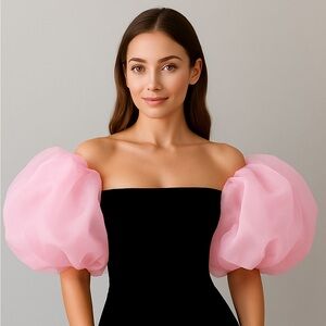 Pink Organza Couture Puff Sleeve Bridal Top – Dramatic Wedding Statement Piece